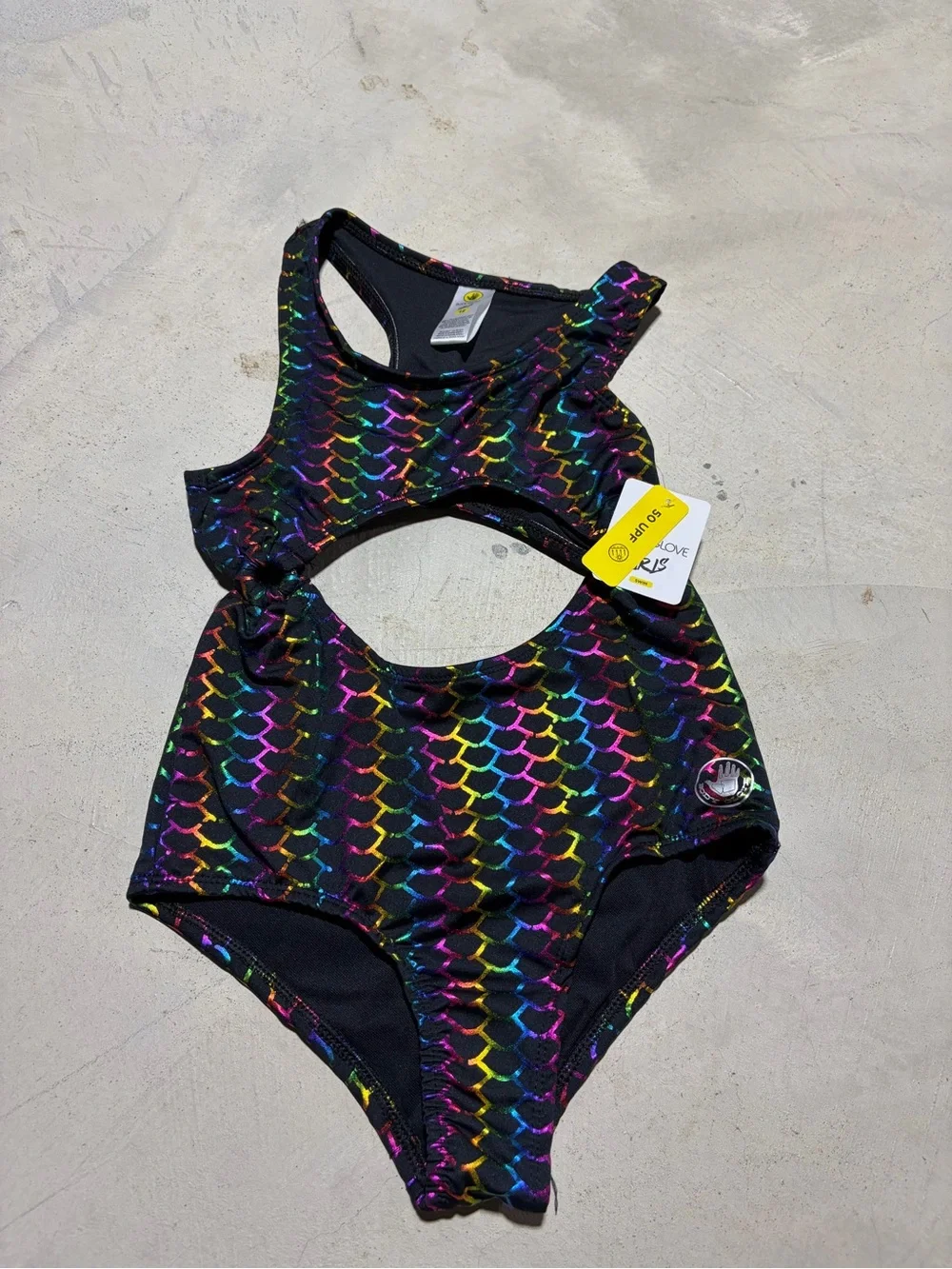Body glove girls NWT Kids Black Rainbow Scale Cutout Swimsuit 12